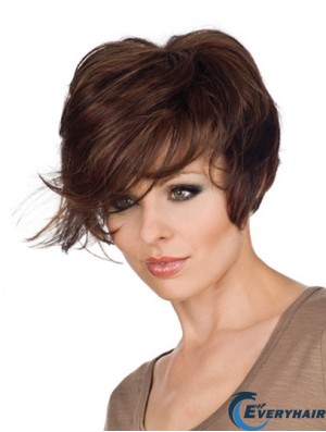Great 8 inch Wavy Brown With Bangs Short Wigs