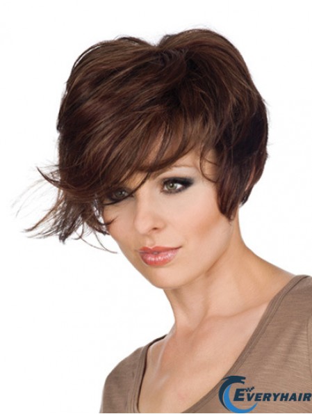 Great 8 inch Wavy Brown With Bangs Short Wigs