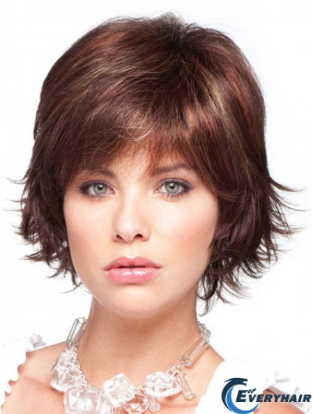 Chin Length Layered Straight Auburn No-Fuss Synthetic Wigs