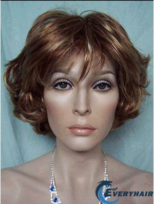 Best Brown Short Wavy With Bangs Lace Front Wigs