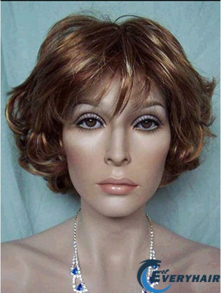 Best Brown Short Wavy With Bangs Lace Front Wigs