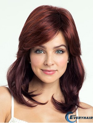 Red Shoulder Length Wavy With Bangs 14 inch Discount Medium Wigs