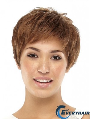 Cropped Boycuts Straight Brown Popular Synthetic Wigs