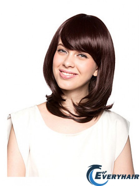 Shoulder Length With Bangs Wavy Auburn Beautiful Synthetic Wigs