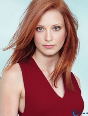 18 inch Straight Without Bangs Lace Front Copper Sassy Long Jessica Chastain Wigs