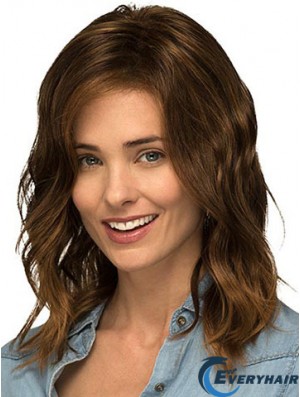 Without Bangs Brown Curly Shoulder Length 14 inch Popular Medium Wigs