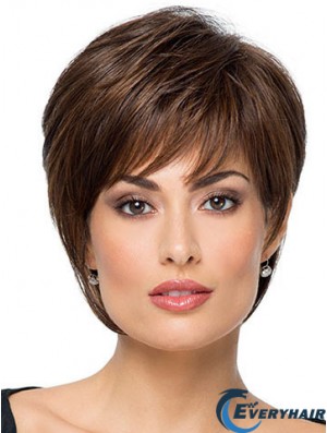 Suitable 8 inch Straight Brown With Bangs Short Wigs