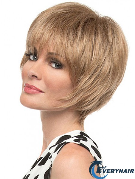 Fashion 8 inch Straight Blonde With Bangs Short Wigs