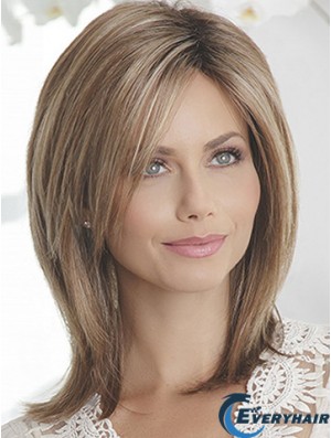Layered Brown Straight Shoulder Length 14 inch Sleek Medium Wigs