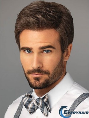 Synthetic Short Classic Lace Front Brown Natural Wig For Men