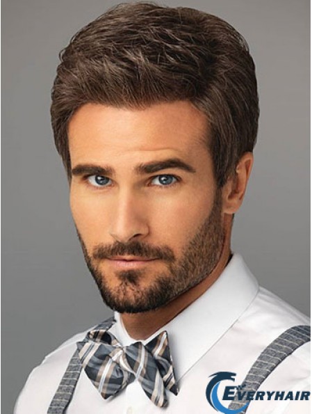 Synthetic Short Classic Lace Front Brown Natural Wig For Men