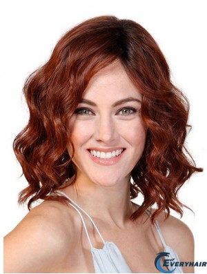 Wavy Without Bangs Red 12 inch Monofilament Cancer Patients Wigs