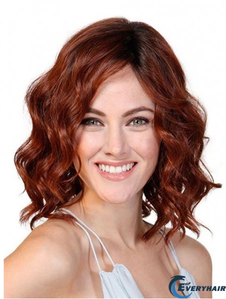 Wavy Without Bangs Red 12 inch Monofilament Cancer Patients Wigs