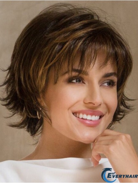 Lightweight Synthetic Bobs Brown Wavy 9 inch Medium Wig