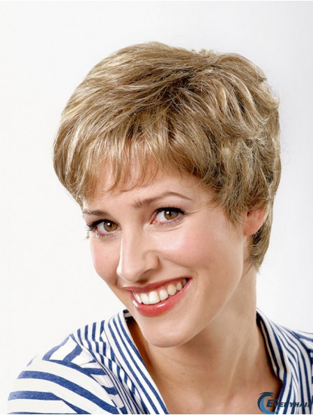 Blonde Cropped Synthetic 6 inch Wavy Boycuts Lace Front Wig