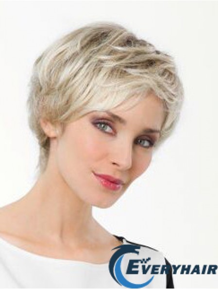 Platinum Blonde Boycuts Short 8 inch Straight Synthetic Monofilament Wig Sale