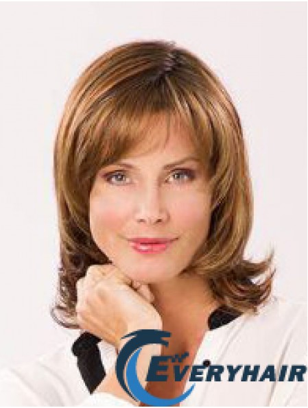 Auburn With Bangs Shoulder Length 12 inch Wavy Synthetic Ladies Wig Monofiliment