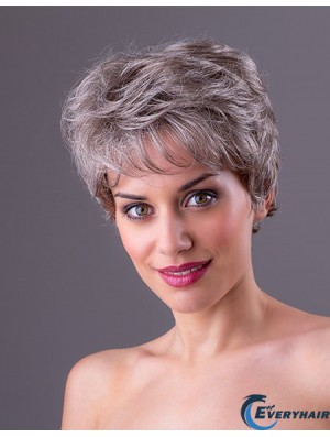 Straight Grey 7 inch Grey Synthetic Monofilament Short Ladies Wigs