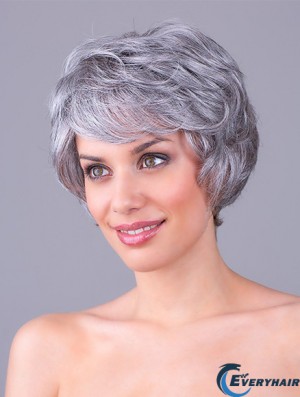 Wavy Grey 8 inch Grey Synthetic 100% Hand-tied Short Cheap Wigs