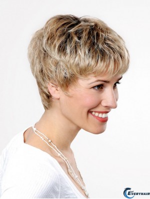 Synthetic Lace Front 6 inch Boycuts Straight Blonde Ladies Short Wigs