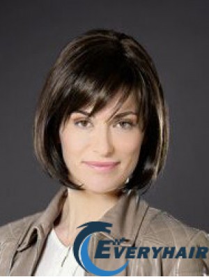 10 inch Straight Brown Synthetic Chin Length Monofilament Bob Cut Wigs
