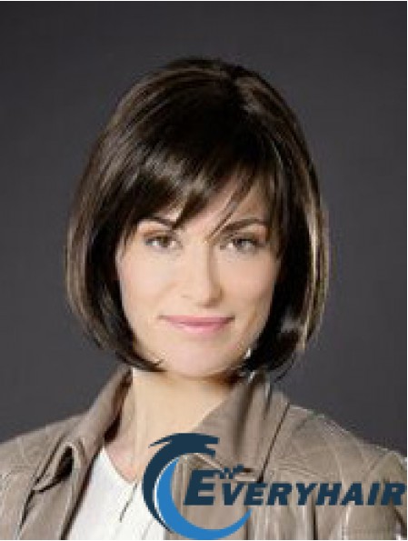 10 inch Straight Brown Synthetic Chin Length Monofilament Bob Cut Wigs