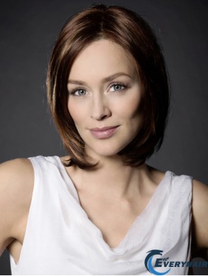11 inch Straight Auburn Synthetic Shoulder Length 100% Hand-tied Wig Bob Style