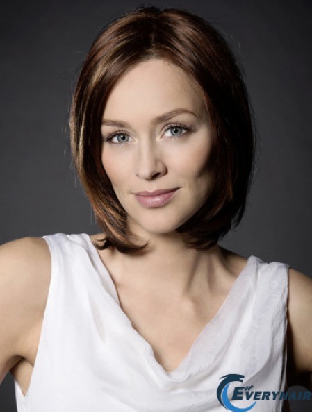 11 inch Straight Auburn Synthetic Shoulder Length 100% Hand-tied Wig Bob Style