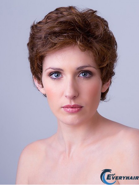 Synthetic Monofilament 4 inch Boycuts Wavy Auburn Hairstyles For Short Hair