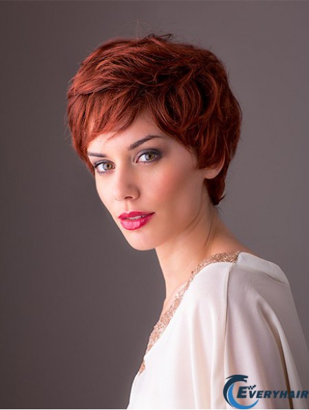 Synthetic Monofilament 8 inch Layered Wavy Red Short Style Wigs