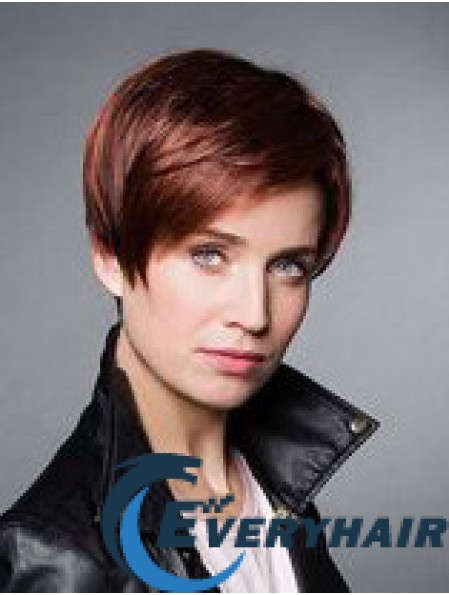 Monofilament Synthetic 6 inch Cropped Straight Auburn Boycuts Wigs For Cancer Patients