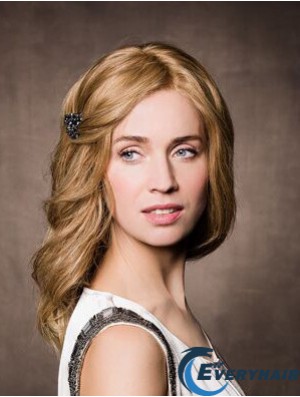Monofilament Synthetic 14 inch Long Wavy Blonde Without Bangs Cancer Wig