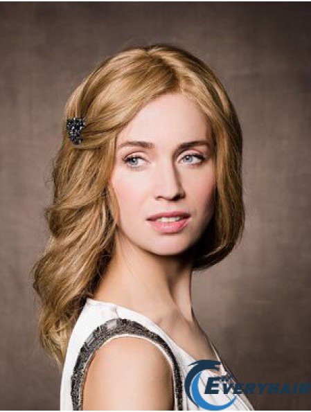 Monofilament Synthetic 14 inch Long Wavy Blonde Without Bangs Cancer Wig