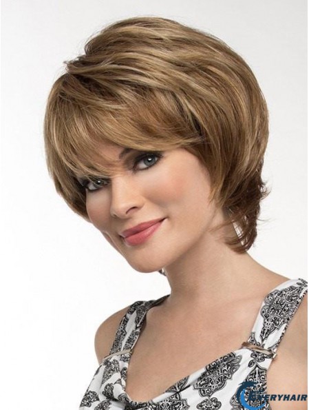 Straight Brown With Bangs 8 inch Monofilament Wigs