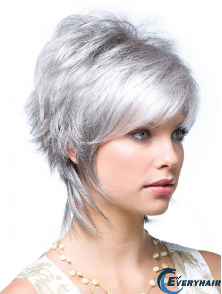 Cheap Ladies Grey Wigs Wavy Style Short Length With Lace Front