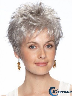 Grey Hair Wigs Lace Front Wavy Style Cropped Length