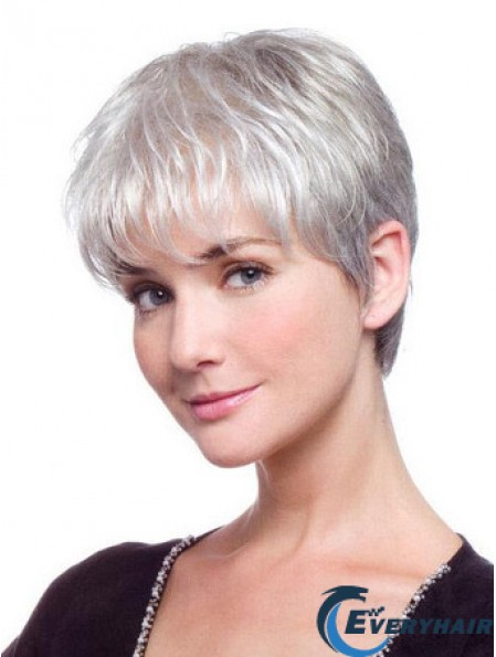 Grey Hair Wig With Synthetic Lace Front Grey Cut Straight Style