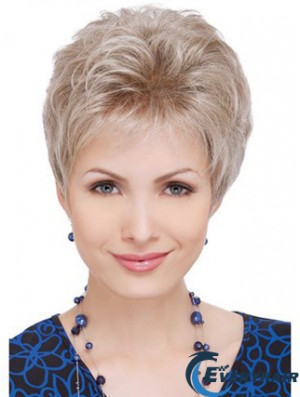 Wigs For Elderly Lady With Capless Wavy Style Short Length