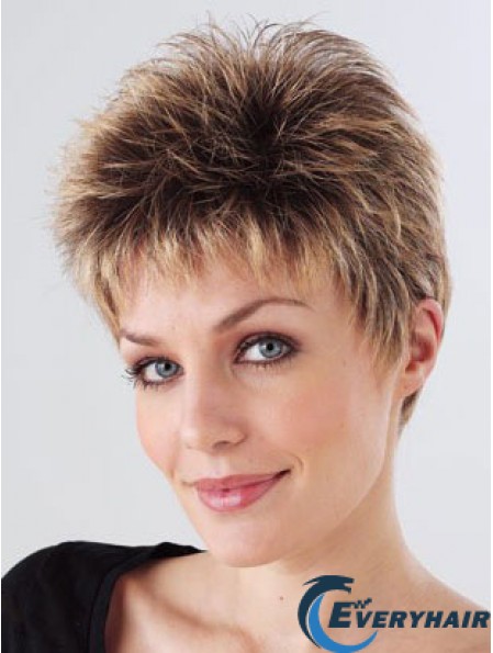 Synthetic Cropped Monofilam Boycuts Hand Tied Mono Petite Wigs