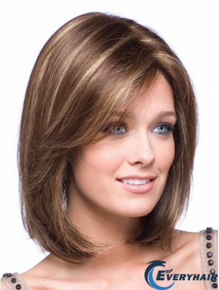 Chin Length Lace Front Bobs Straight Brown Petite Monofilament Wigs UK
