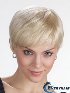 Monofilament Wigs With Bangs Straight Style Cropped Length
