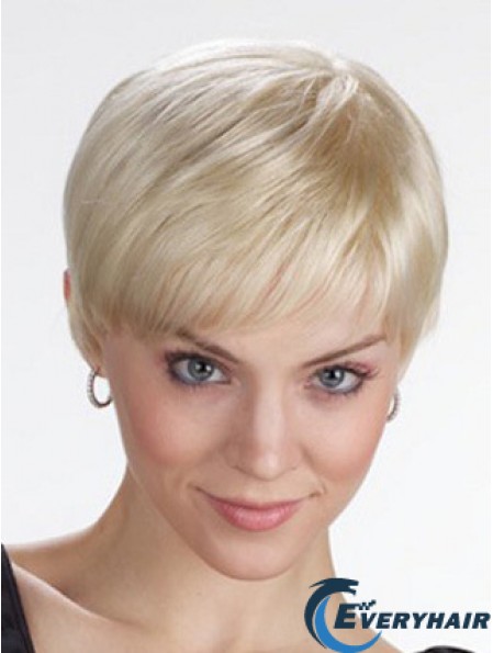 Monofilament Wigs With Bangs Straight Style Cropped Length