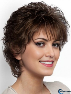 Short Curly Classic Brown Exquisite 100% Hand-tied Wigs