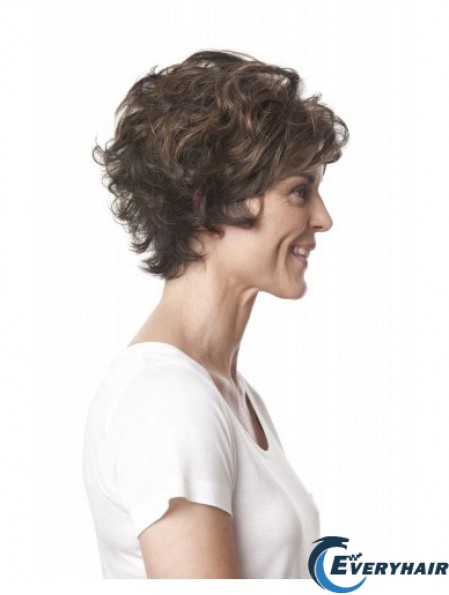 Short Curly Layered Brown Top 100% Hand-tied Wigs