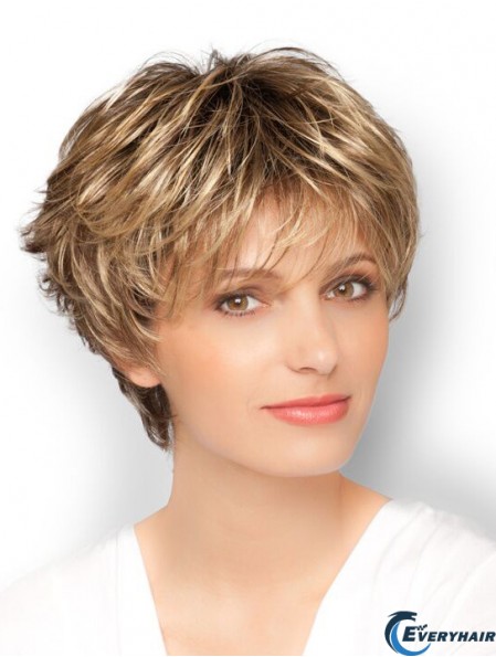 Blonde 8 inch Designed Cropped Wavy Boycuts Lace Wigs