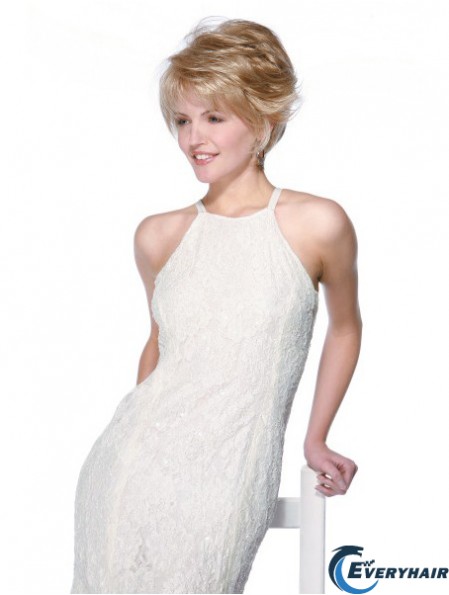 Chin Length Wavy With Bangs Blonde Fashionable 100% Hand-tied Wigs