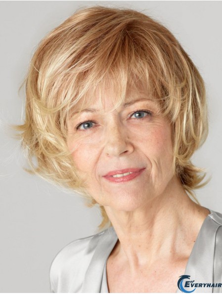 Shoulder Length Wavy Layered Blonde Incredible 100% Hand-tied Wigs