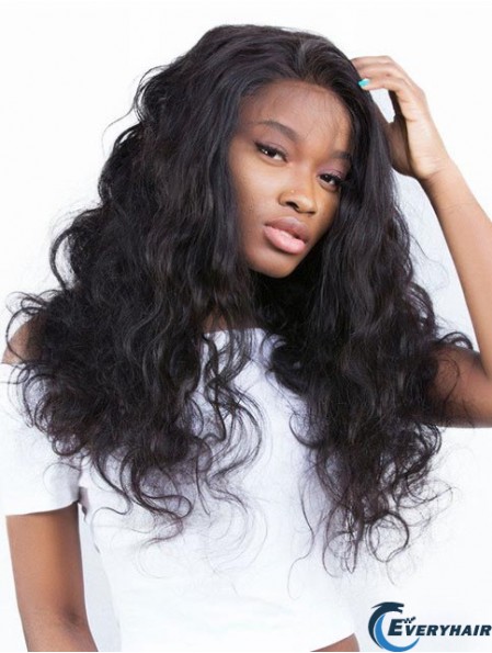 Without Bangs Remy Human Hair 20 inch Black Wavy 360 Lace Wigs