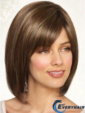Synthetic Straight Chin Length Brown Bobs Handmade Wigs