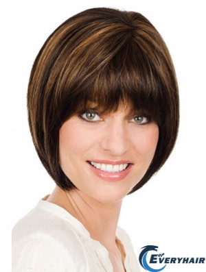 Cheapest Brown Chin Length Straight Bobs Monofilament Wigs
